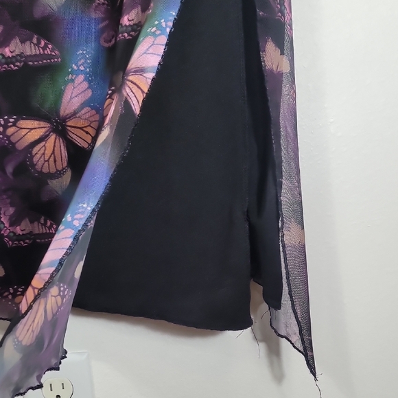 🦋 Vintage Y2K 90s Butterfly Strapless Sheer Fairy Goth Asymmetrical Midi Dress - Picture 7 of 14